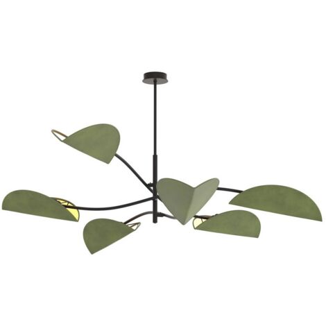 Lampada a Sospensione Lotus, Metallo, Tessuto, Verde, 105x59x105 cm