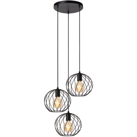 Lampada a sospensione Lucide Danza metallo nera 3xE27 Ø50