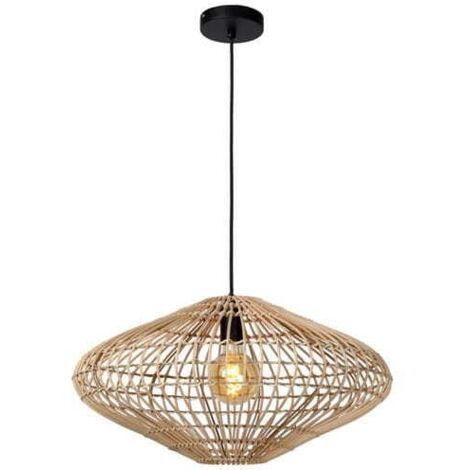 Lampada a sospensione Lucide Magali rattan marrone Ø56 E27