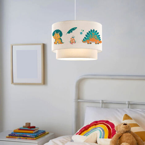 Lampada a Sospensione Lurgan per Cameretta Decorato con Dinosauro - Bianco lux.pro