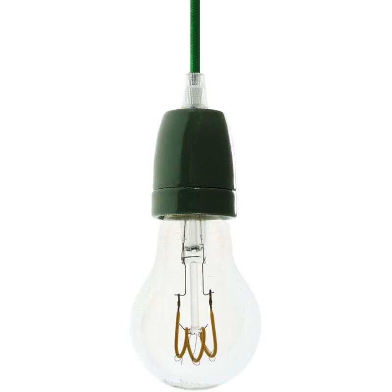 Image of Lampada a sospensione Made in Italy completa di cavo tessile e finiture in porcellana colorata Con lampadina - Verde - Con lampadina