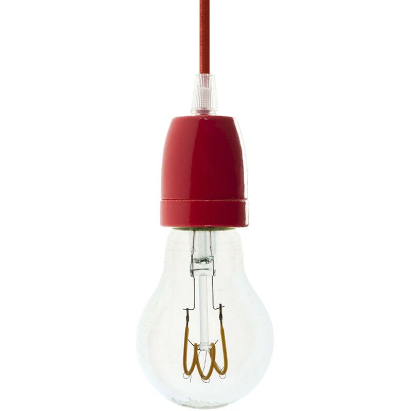 Image of Lampada a sospensione Made in Italy completa di cavo tessile e finiture in porcellana colorata Con lampadina - Rosso - Con lampadina