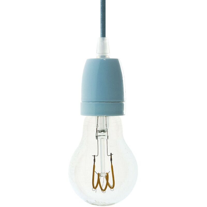 Image of Lampada a sospensione Made in Italy completa di cavo tessile e finiture in porcellana colorata Con lampadina - Azzurro - Con lampadina