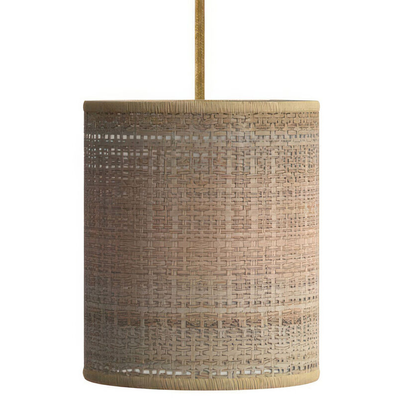 Image of Lampada a sospensione Made in Italy completa di cavo tessile, paralume Cilindro in rafia e finiture in metallo Con lampadina - Rafia naturale - Con