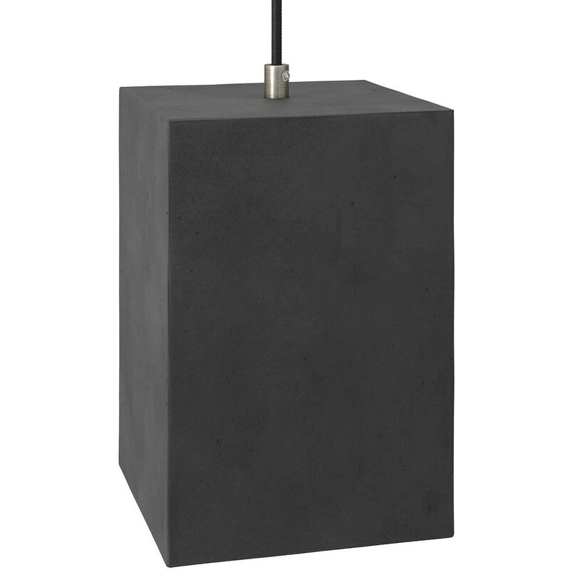 Image of Lampada a sospensione Made in Italy completa di cavo tessile, paralume Cubo in cemento e finiture in metallo Con lampadina - Cemento scuro - Con