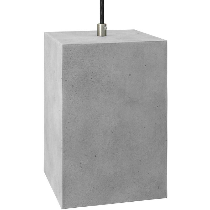 Image of Lampada a sospensione Made in Italy completa di cavo tessile, paralume Cubo in cemento e finiture in metallo Con lampadina - Cemento chiaro - Con