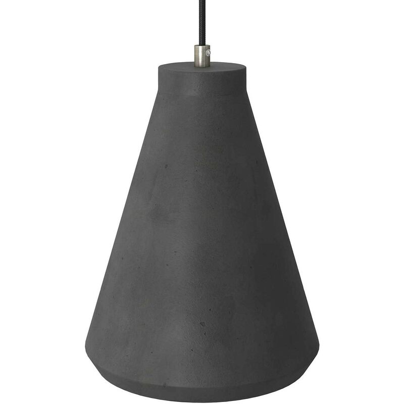 Image of Lampada a sospensione Made in Italy completa di cavo tessile, paralume Imbuto in cemento e finiture in metallo Con lampadina - Cemento scuro - Con