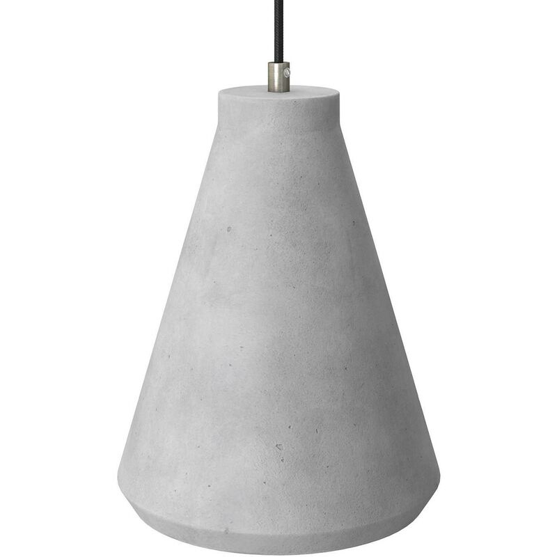 Image of Lampada a sospensione Made in Italy completa di cavo tessile, paralume Imbuto in cemento e finiture in metallo Con lampadina - Cemento chiaro - Con