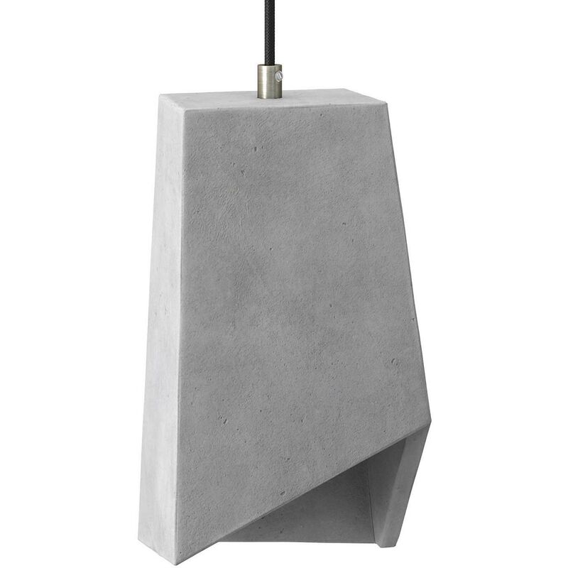 Image of Lampada a sospensione Made in Italy completa di cavo tessile, paralume Prisma in cemento e finiture in metallo Con lampadina - Cemento chiaro - Con