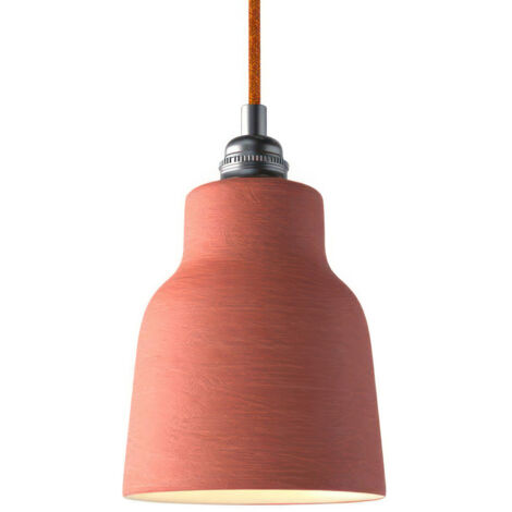 Lampada a sospensione Made in Italy completa di cavo tessile, paralume Vaso in ceramica e finiture in metallo  Con lampadina - Corallo striato - Bianco - Matter ON/OFF