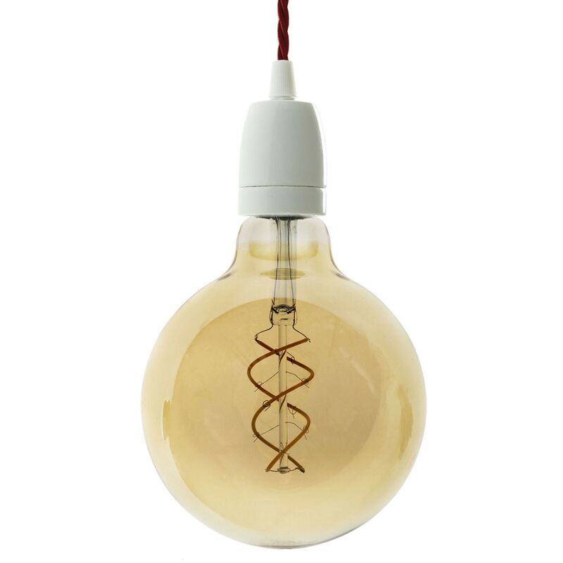Image of Lampada a sospensione Made in Italy completa di cavo tessile trecciato e finiture in porcellana Senza lampadina - Bianco - Senza lampadina