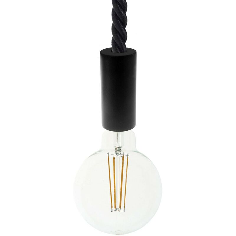 Image of Lampada a sospensione Made in Italy completa di cordone nautico 2XL 24 mm con finiture in legno verniciato Senza lampadina - Nero - Senza lampadina