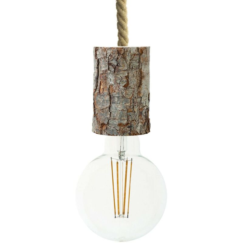 Image of Lampada a sospensione Made in Italy completa di cordone nautico xl e portalampada in corteccia Small Con lampadina - Corteccia - Con lampadina