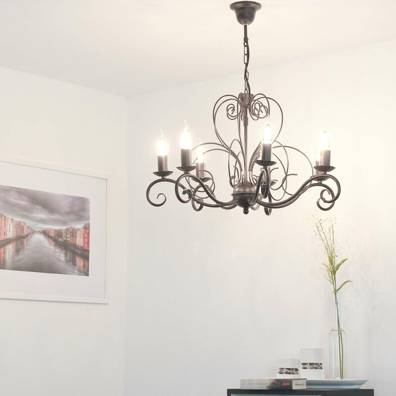 Image of Licht-erlebnisse - Elegante Lampadario candeliere a 7 braccia in stile classico in metallo color nero Lampada a sospensione per salotto Ø62 cm - Nero