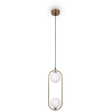 Lampada a sospensione Maytoni Ring ottone 2 luci sfere bianche