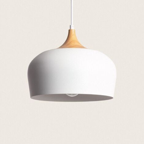 LEDKIA Lampada a Sospensione Metallo e Legno Serena Bianco