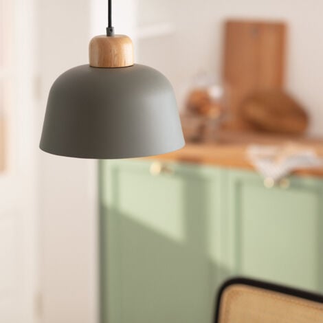 LEDKIA Lampada a Sospensione Metallo e Legno Wawak Verde Celadon