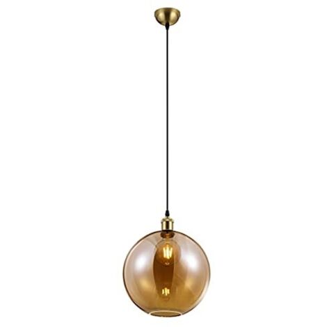 Lampada a sospensione, metallo e vetro, ottone e ambra, D30 cm, Dino