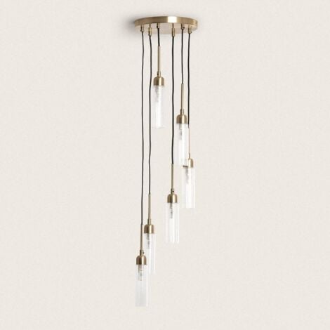 LEDKIA Lampada a Sospensione Metallo e Vetro Sest Iraide Dorato