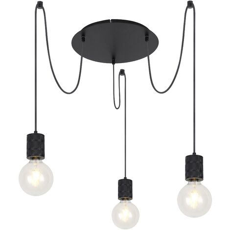Lampada a sospensione metallo nero hermine 3 x e27 globo lighting 54030-3h
