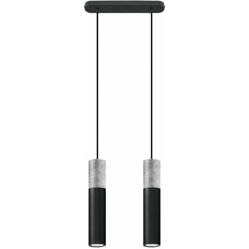 Image of Lampada a sospensione metallo nero Lampada a sospensione cilindro nero Lampada a sospensione con cemento, in acciaio, 2x GU10, LxPxH 34x8x130 cm