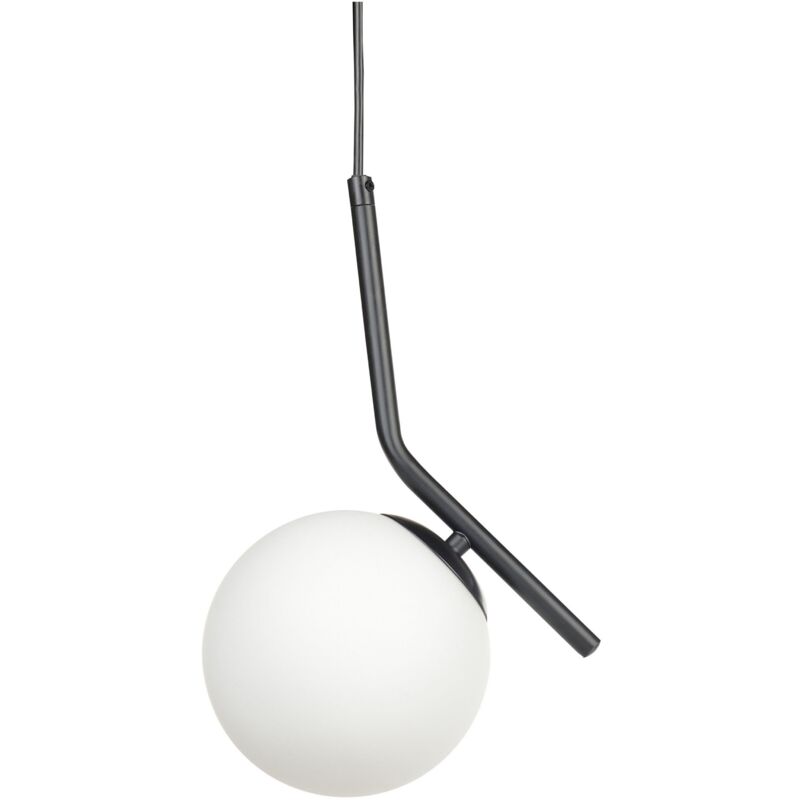 Image of Beliani - Lampada a sospensione moderna con paralume rotondo in vetro, singola luce, asta in metallo, paralume in vetro bianco e nero Wapiti