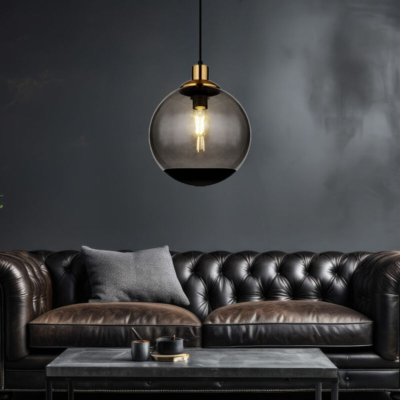 Image of Lampada a sospensione moderna in vetro lampada a sospensione lampada a sospensione in vetro fumé nero, sfera di vetro in metallo ottone retrò, 1x