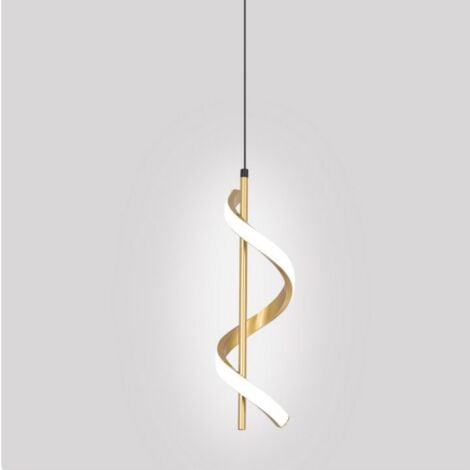 WOTTES Lampada a Sospensione Moderna LED Lampadario a Soffitto Creativa Spirale Dorata Luce Bianco Fredda