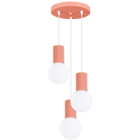 Lampada a sospensione moderna rotonda tripla, color pesca, scanalata, sfere di vetro bianco, per soggiorno, sala da pranzo, sopra il tavolo, 3xG9 8W, HALO Sollux Lighting