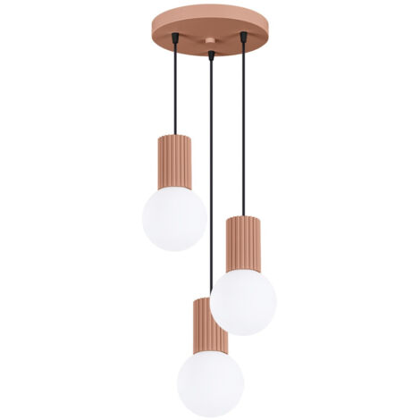 Lampada a sospensione moderna rotonda tripla in vetro moka scanalato con sfere bianche per soggiorno sala da pranzo sopra il tavolo 3xG9 8W HALO Sollux Lighting
