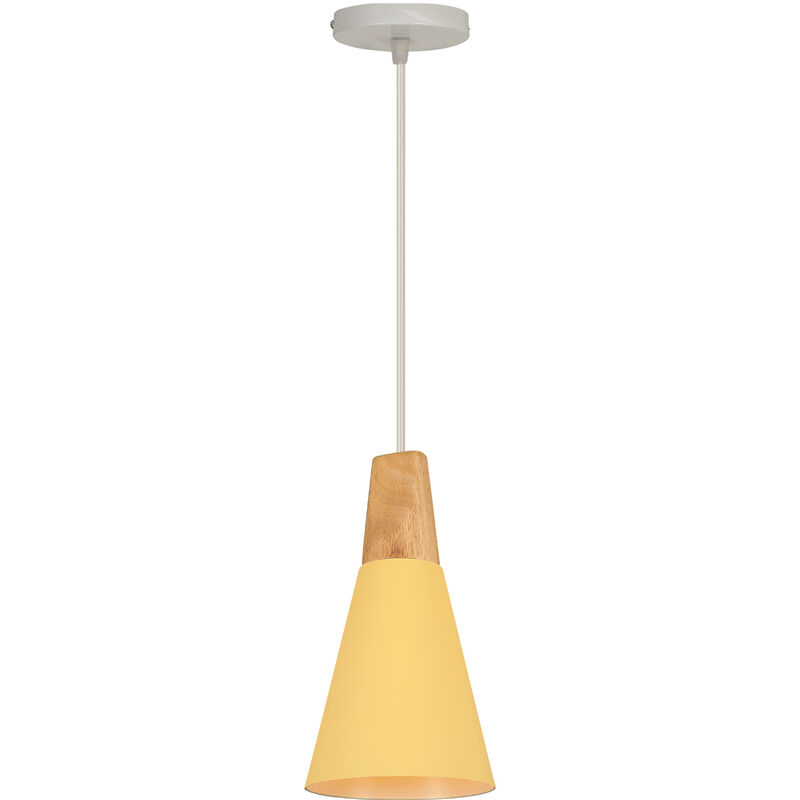 Image of Lampada a Sospensione Moderna Regolabile Lampadario da Soffitto Metallo Legno Giallo Chiaro