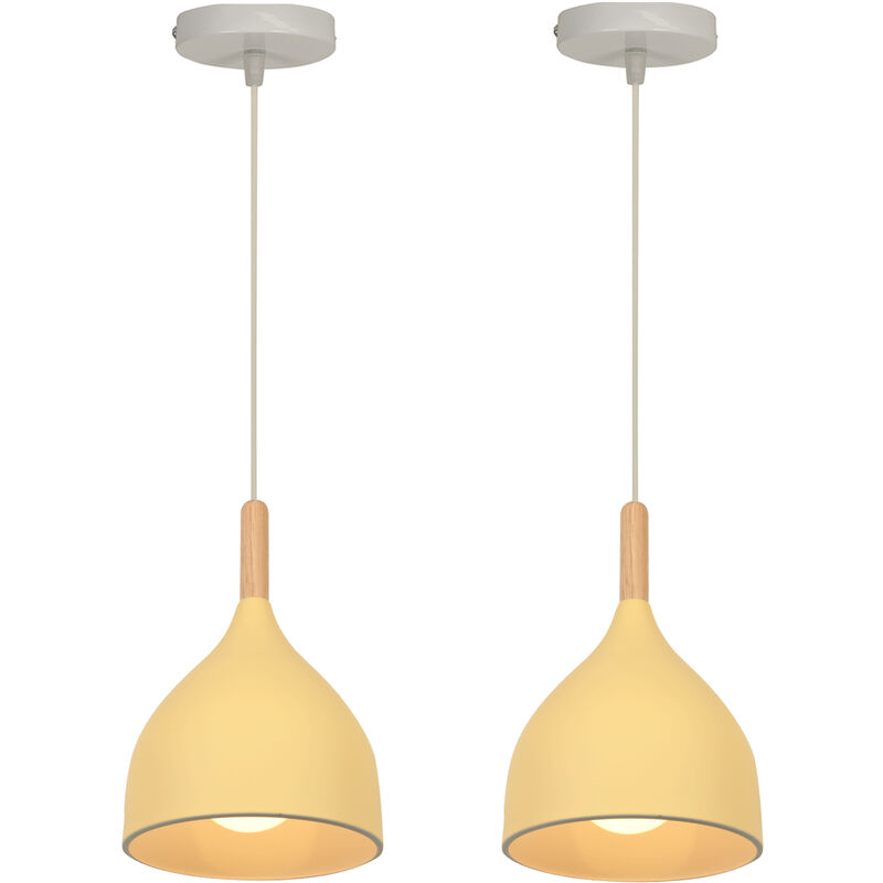 Image of Wottes - Lampada a Sospensione Moderno Lampadario da Soffitto Paralume Metallo Legno 2 Pezzi Giallo