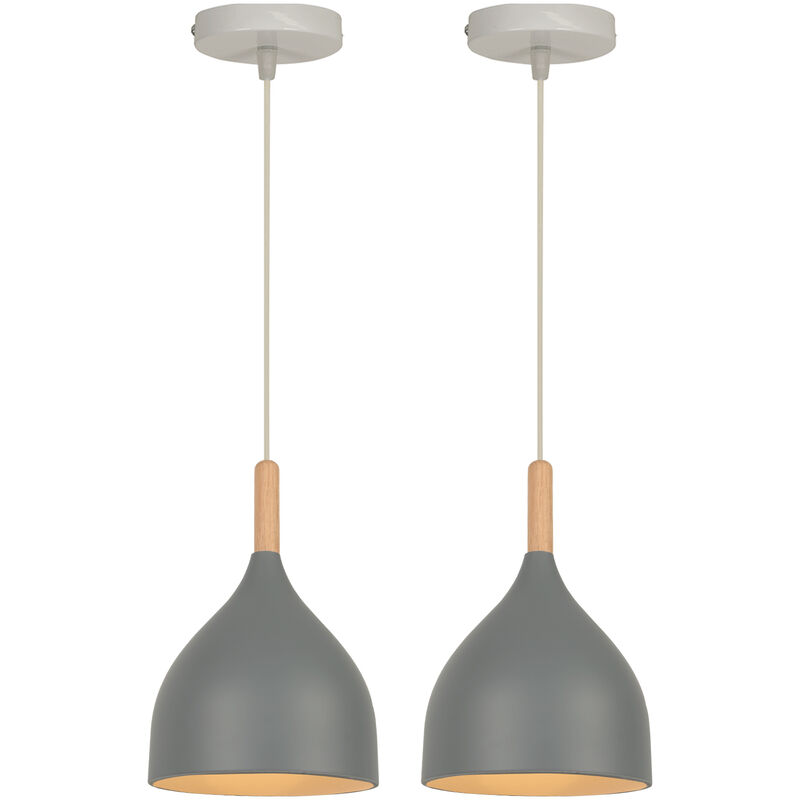 Image of Wottes - Lampada a Sospensione Moderno Lampadario da Soffitto Paralume Metallo Legno 2 Pezzi Grigio