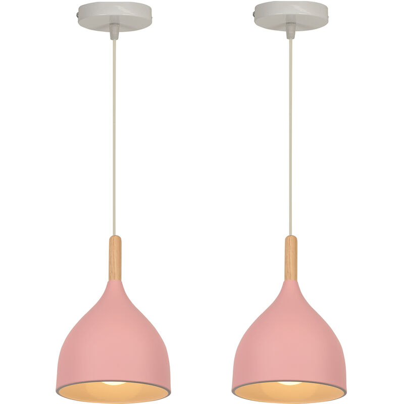 Image of Wottes - Lampada a Sospensione Moderno Lampadario da Soffitto Paralume Metallo Legno 2 Pezzi Rosa