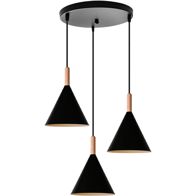 Image of Wottes - Lampada a Sospensione Moderno Regolabile Creativo Industriale E27 Lampadario Decorareativo 3 Luci Soggiorno Camera Letto (Nero)