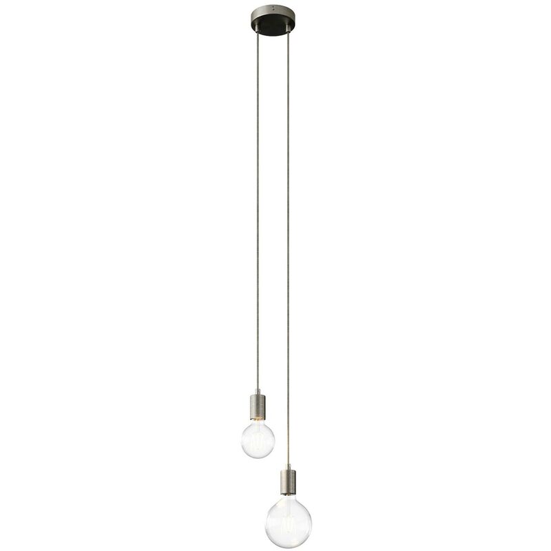 Image of Lampada a sospensione multipla a 2 cadute completa di cavo tessile e finiture in metallo Montato - Senza lampadina - Titanio satinato - Senza