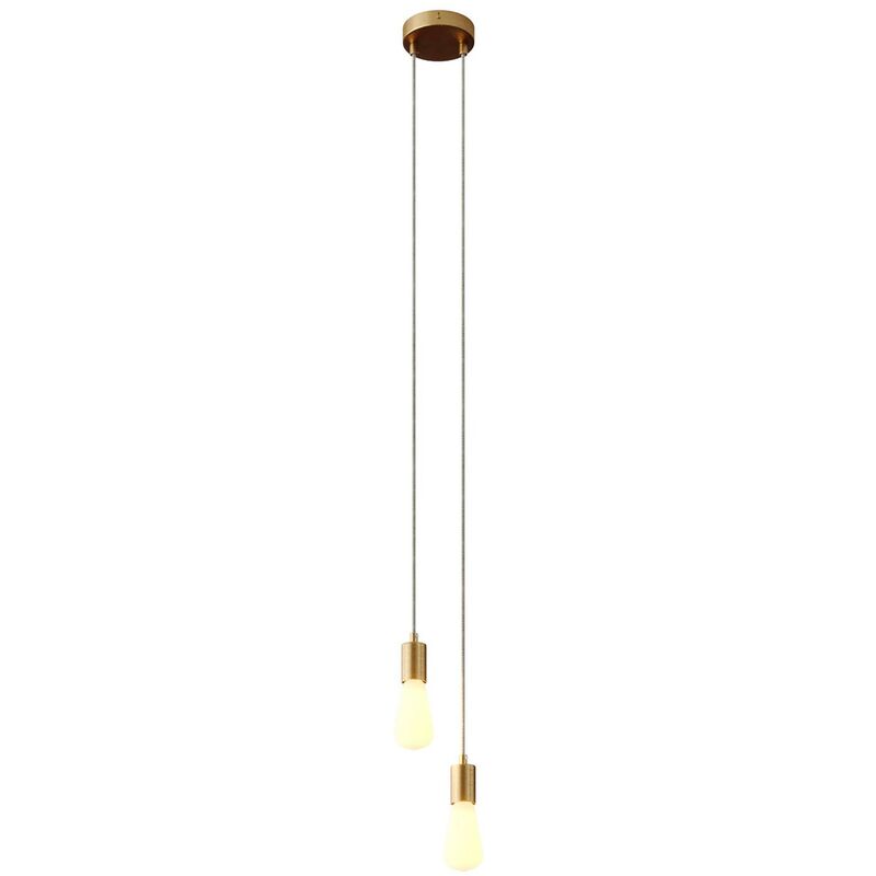 Image of Lampada a sospensione multipla a 2 cadute completa di cavo tessile e finiture in metallo Montato - Senza lampadina - Bronzo satinato - Senza lampadina