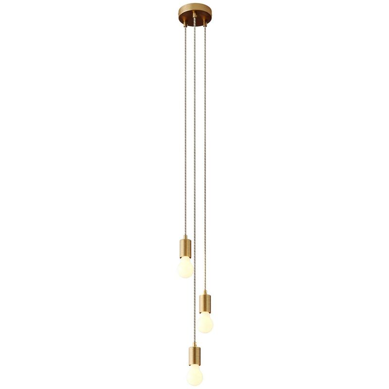 Image of Lampada a sospensione multipla a 3 cadute completa di cavo tessile e finiture in metallo Montato - Senza lampadina - Bronzo satinato - Senza lampadina