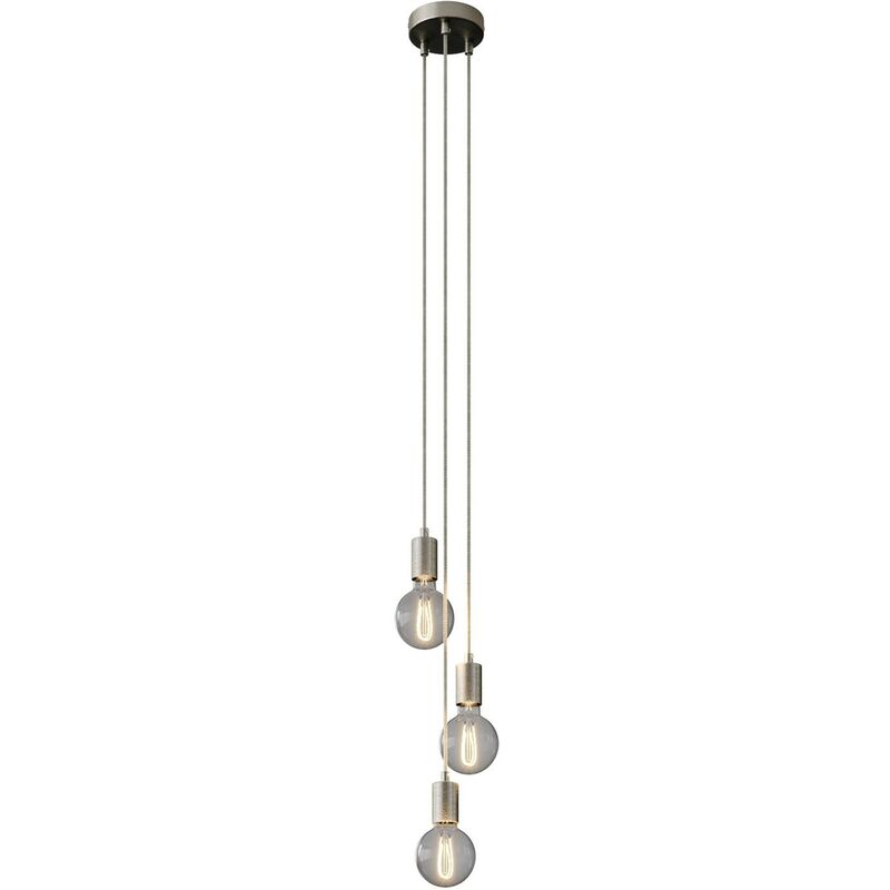Image of Creative Cables - Lampada a sospensione multipla a 3 cadute completa di cavo tessile e finiture in metallo Montato - Senza lampadina - Titanio