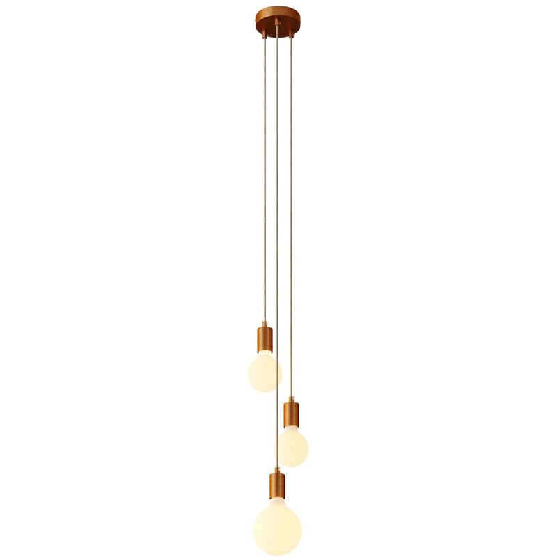 Image of Lampada a sospensione multipla a 3 cadute completa di cavo tessile e finiture in metallo Montato - Senza lampadina - Rame satinato - Senza lampadina
