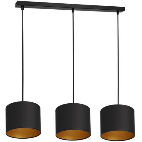Lampada a sospensione nera 3 paralumi oro E27 Arden