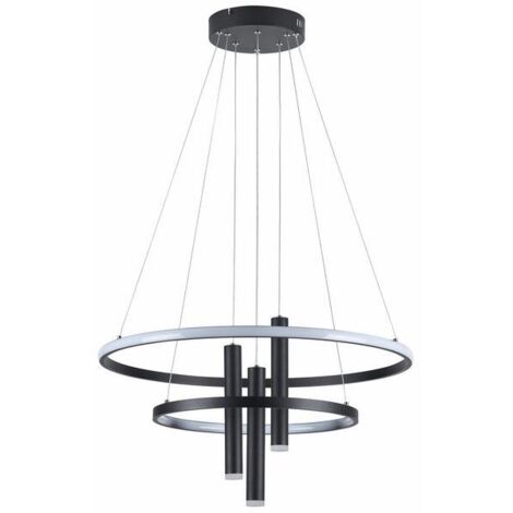 Lampada a sospensione nera Amanda doppio anello LED Ø62