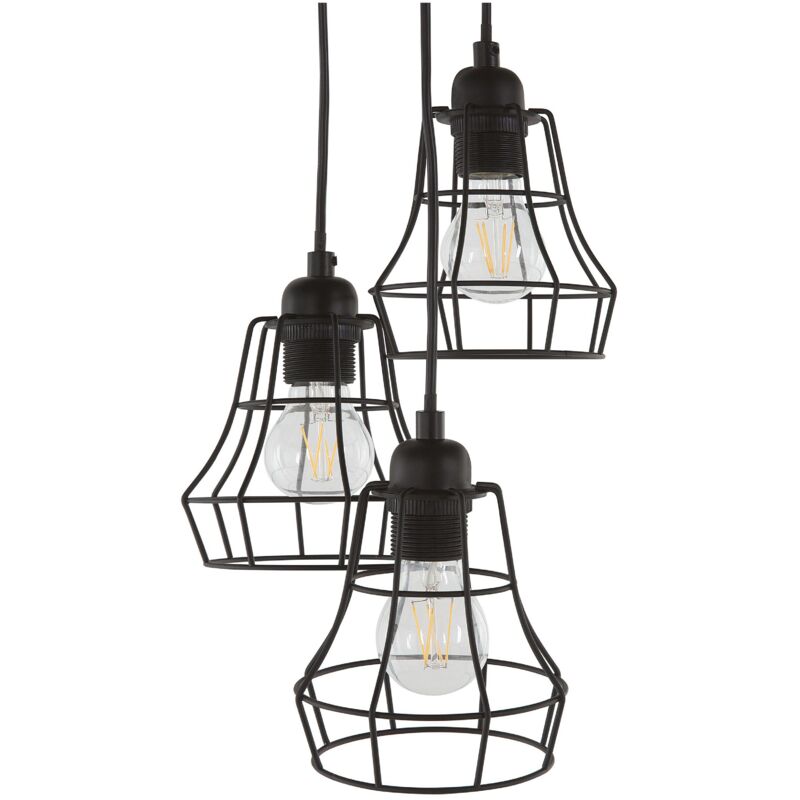 Lampadario in Metallo Nero a 3 Luci Paralume a