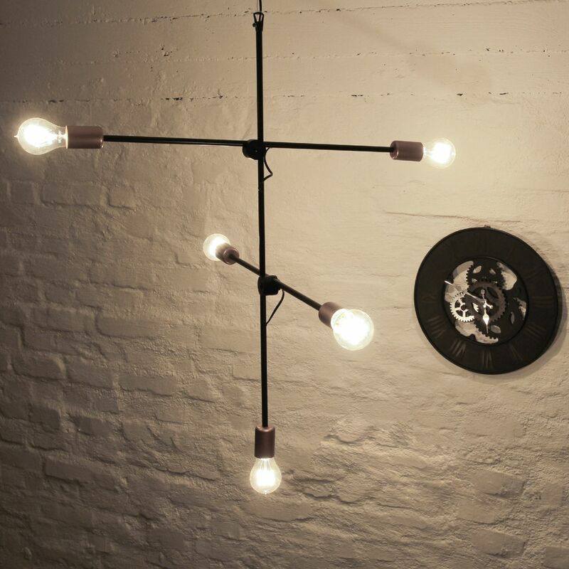 Image of Licht-erlebnisse - Lampada a sospensione nera di design industriale regolabile E27 - Nero, rame