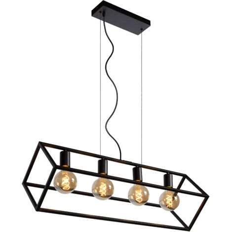 Lampada a sospensione nera Fabian 4xE27 80cm Lucide