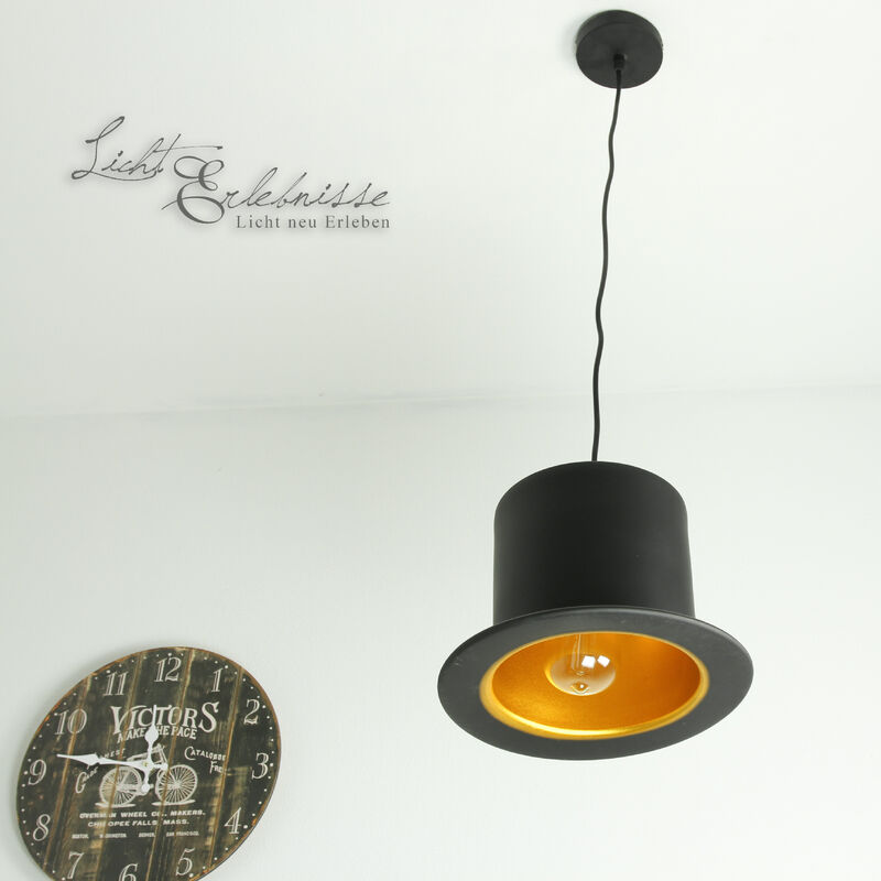 Image of Licht-erlebnisse - Lampada a sospensione nera Hat Design decorativo per il soggiorno - Nero, oro