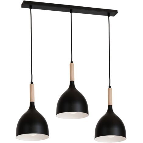 Lampada a sospensione nera/legno 3 luci 72 cm Luminex