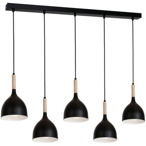 Lampada a sospensione nera legno 5 luci 122cm E27 Luminex