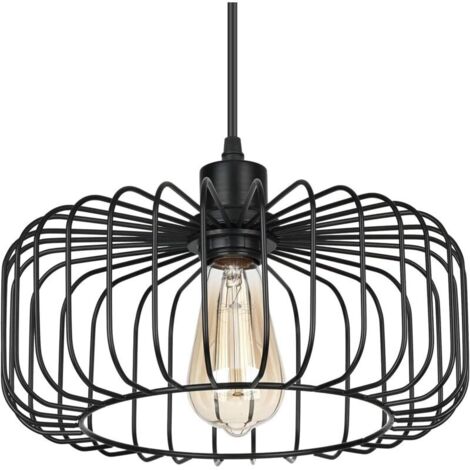 Lampada a sospensione nera, moderna lampada a sospensione rotonda E27 con paralume in metallo per soggiorno, sala da pranzo, camera da letto [classe energetica F]