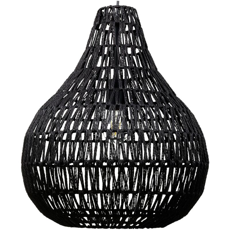 Lampadario in Carta Nero con Paralume Intrecciato